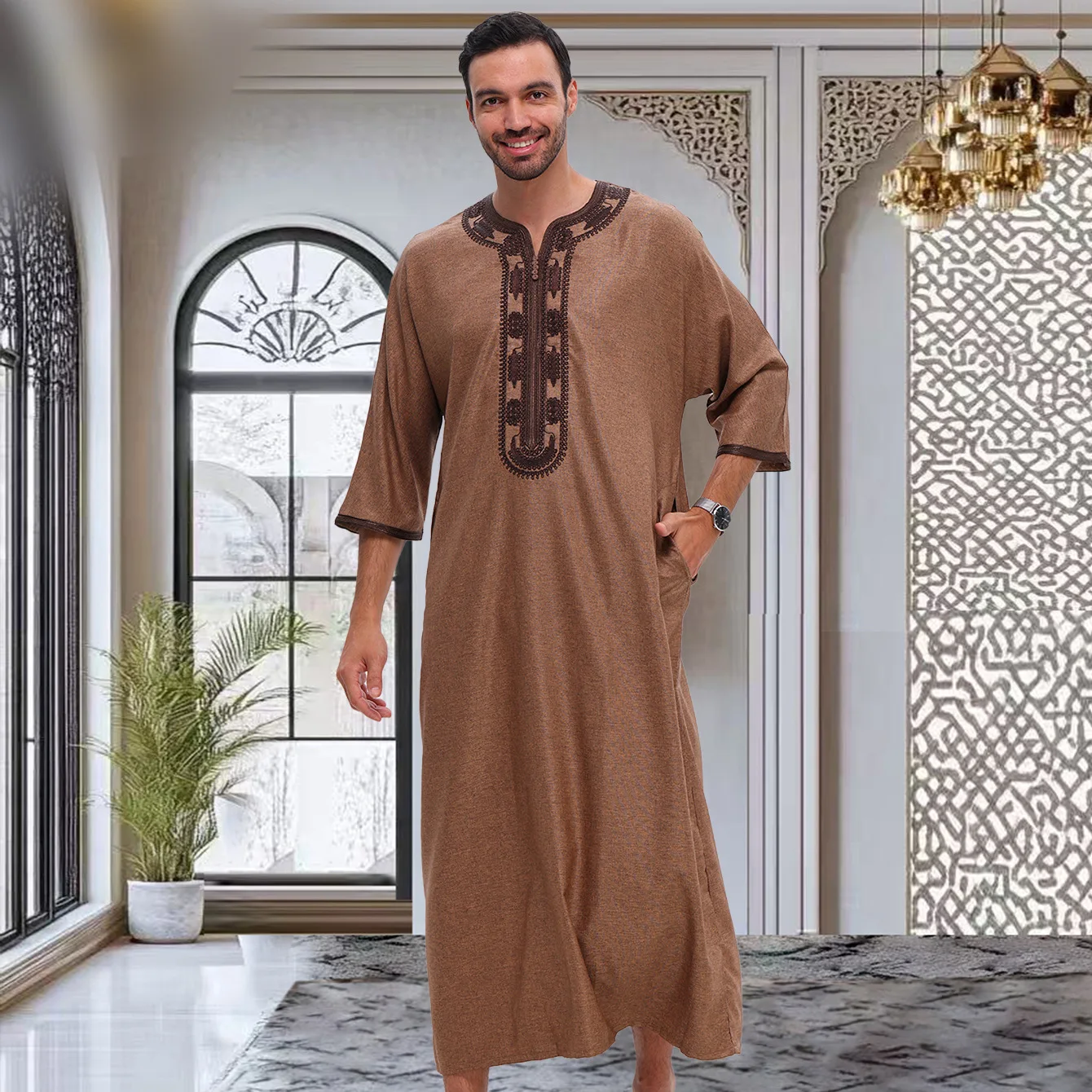

Eid Muslim Jubba Thobe Men Embroidered Robe Kaftan Saudi Arabic Dress Abaya Caftan Daffah Dishdasha Traditional Islam Clothing