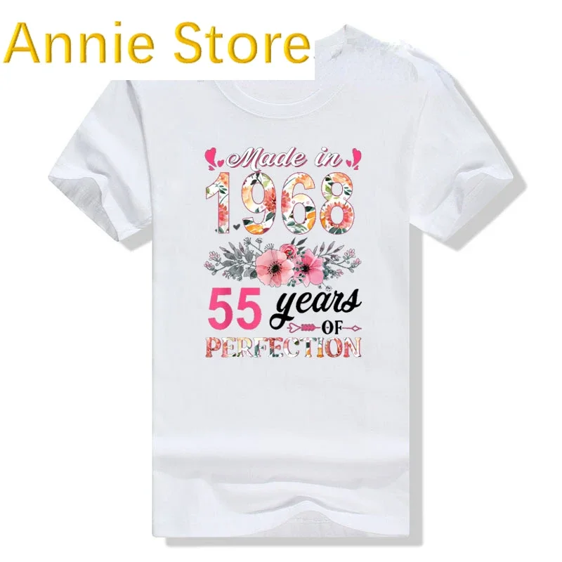 Made In 1968 Floral 55 Year Old 55th Birthday Gifts Women T-Shirt Flowers Print Graphic Tee Tops Mother's Day Mama Mom Presents