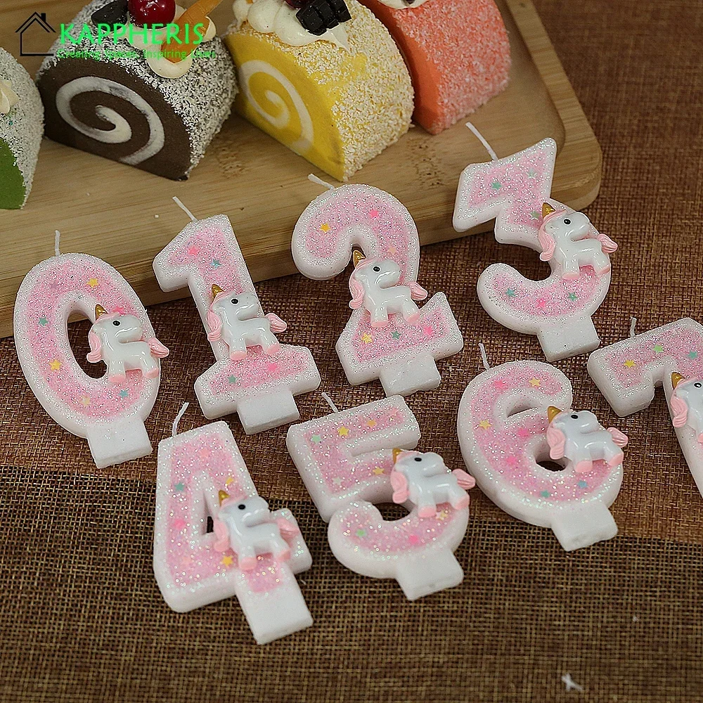 Birthday Candle Unicorn Pink Children's Birthday Candles 1 Year Sparklers Cake Topper Decoration