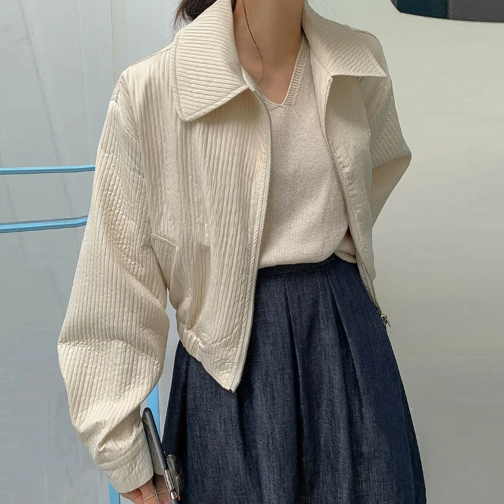 

Женская осенне-зимняя повседневная куртка 2025, пальто, корейский шик, новая корейская стильная простая универсальная короткая куртка на молнии с лацканами