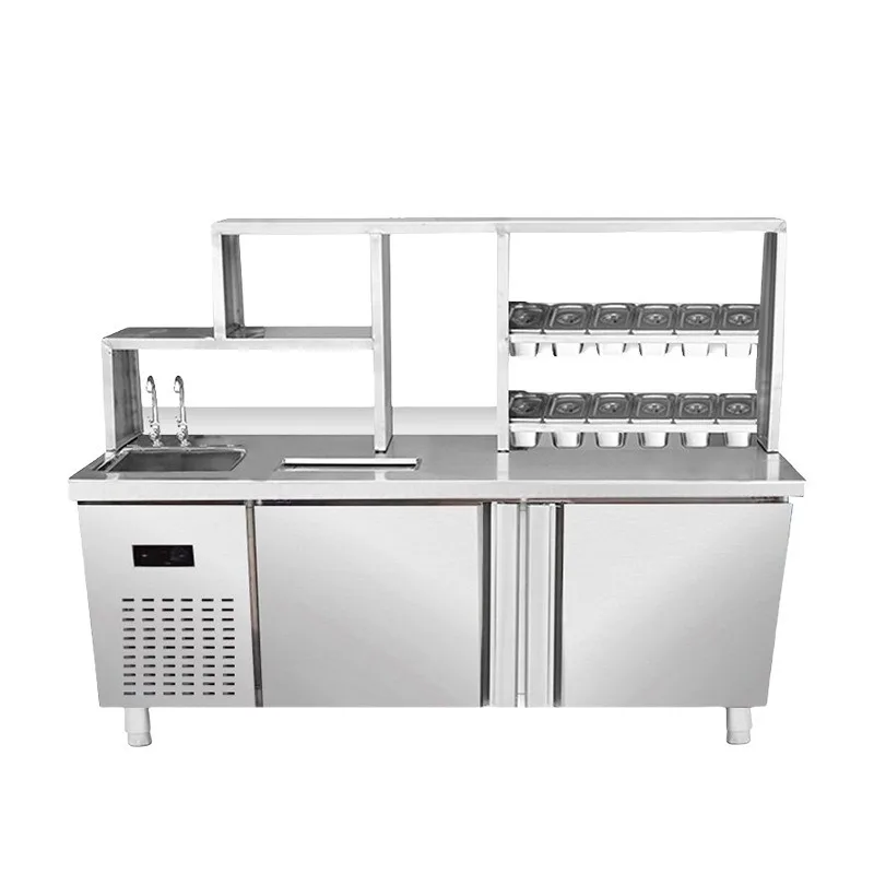 

Water bar counter Commercial milk tea shop equipment Full set of water bar worktable Refrigerated cabinet