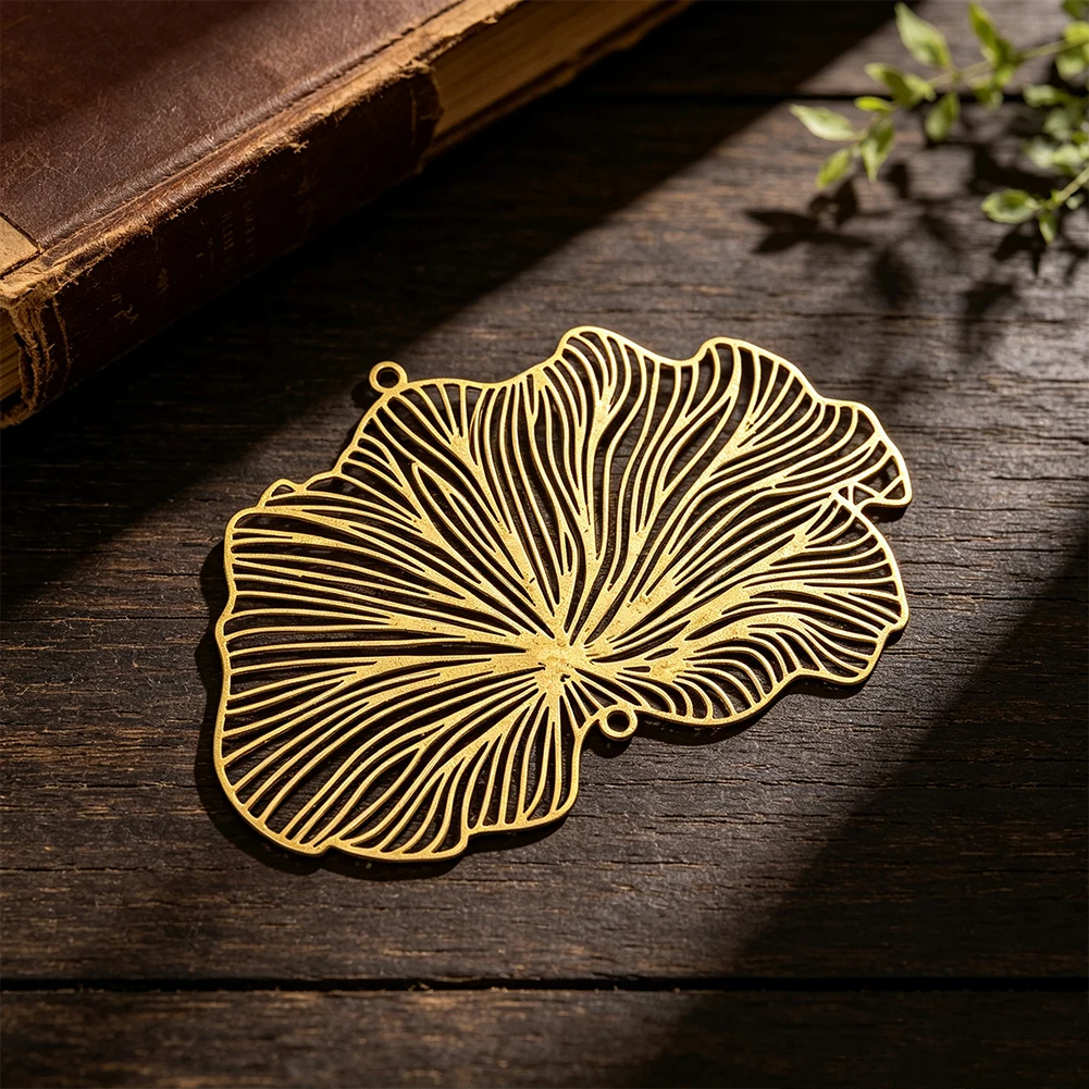 Filigree Brass Lotus Leaf Charms Filigree Metal Pendant Connector Chinese Hanfu Hairpin Bookmark DIY Crafts Making Findings