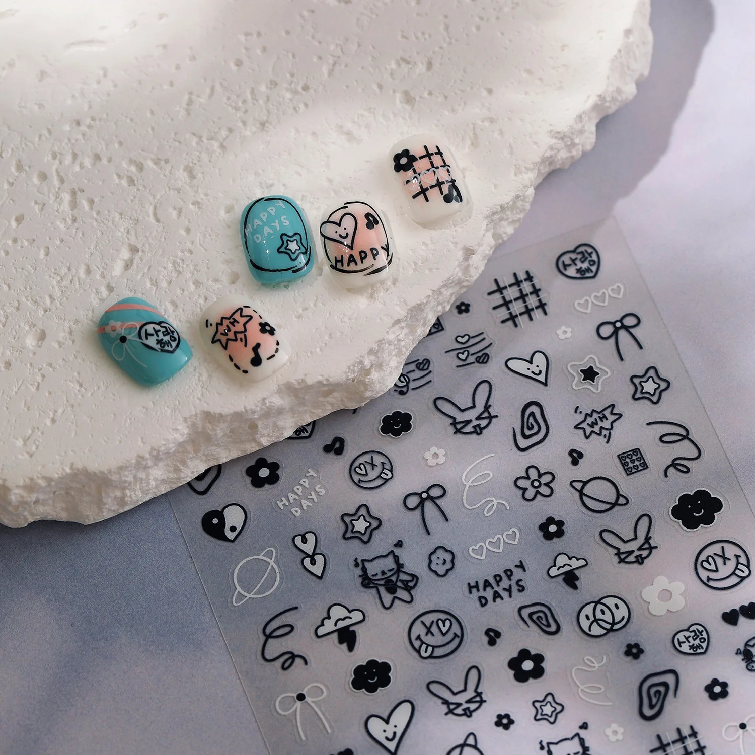 Precioso dibujo animado Graffiti perro Bowknot flor amor corazón 3D autoadhesivo pegatinas para decoración de uñas lindo gato conejo cachorro calcomanías de manicura