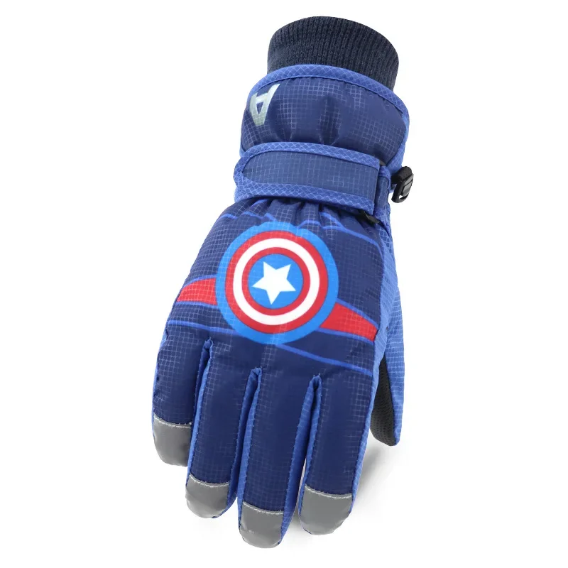 Hasbro Spider-Man Iron Man Elsa Princess Cartoon Children\'s Waterproof Warmth Thick Velvet Five-Finger Outdoor Anti-Slip Gloves