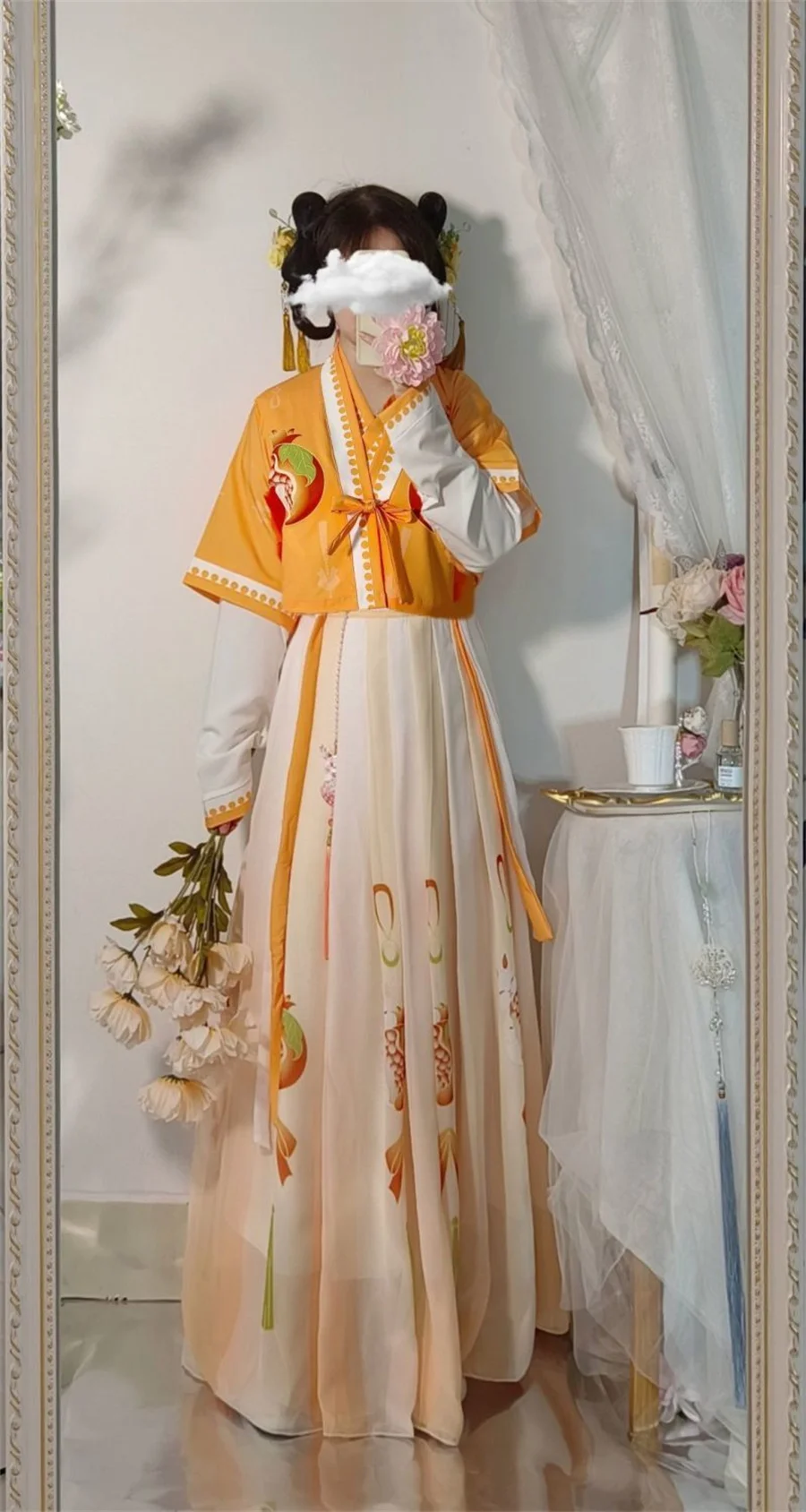 Baju Hanfu Cina wanita elegan Halloween, kostum Cosplay Modern ditingkatkan cetak kuno 3pcs set ukuran besar setelan Retro