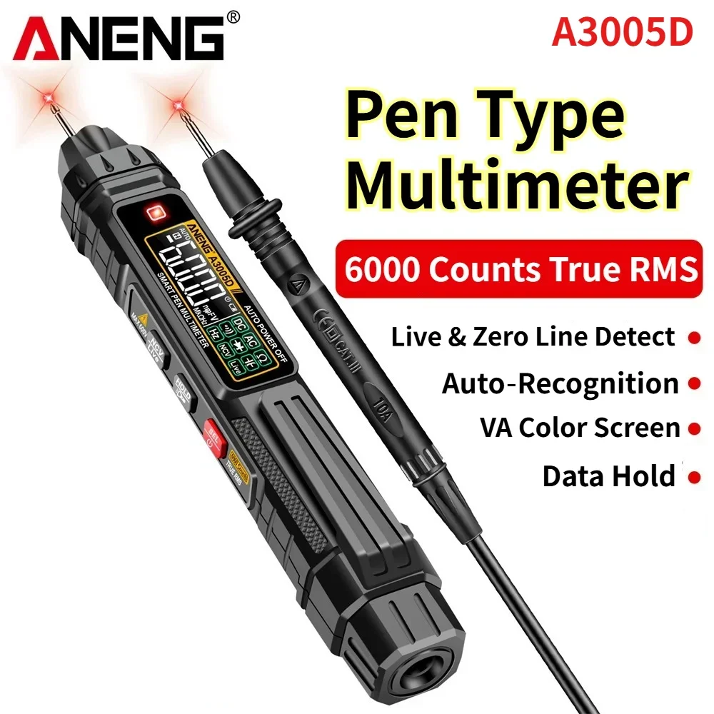 ANENG A3005D Pen Type Digital Multimeter 6000 Counts True RMS VA Color Screen NCV AC DC Voltage Resistance Frequency Tester Elec