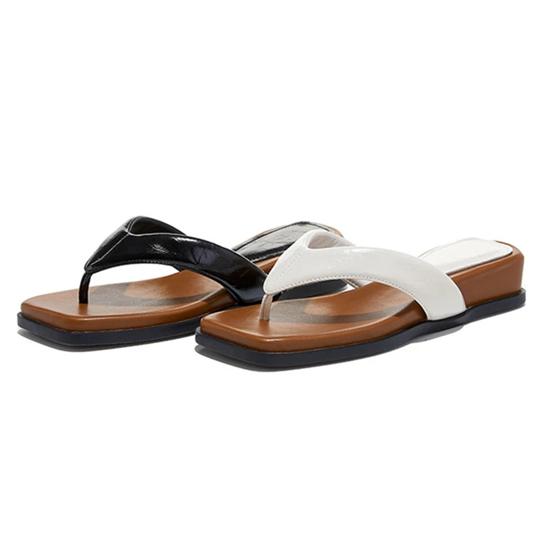

High-quality Soft-leather Slippers for Women Comfortable Clip-toe Wedges Flip Flops Concise Slide Sandals Sandalias De Mujer