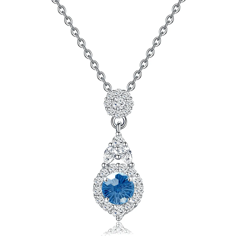 

New 925 sterling silver aquamarine necklace women's high carbon diamond pendant exquisite light luxury jewelry