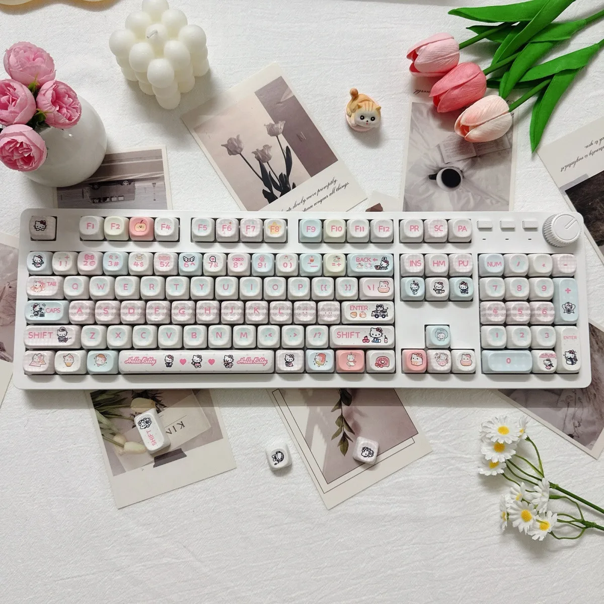 

Hello Kitty 104 Key Keyboard Sanrio Cute Anime Cartoon Simple Multi Style Wired Girl Office Game Kawaii Mechanical Keyboard Gift