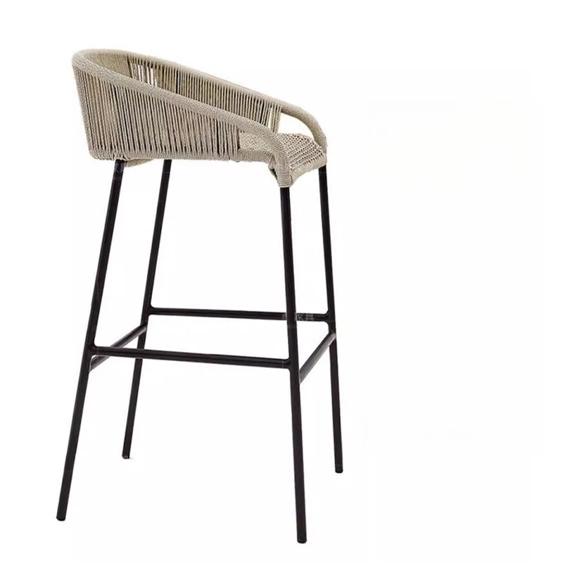 Outdoor villa courtyard bar table and chair combination, terrace rattan backrest high stool