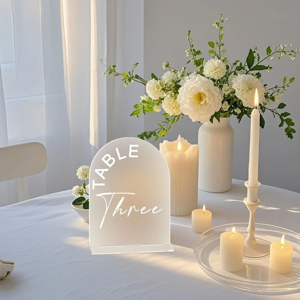 Frosted Arch Wedding Table Numbers 1-20 with Stands, 5x7 Inch Acrylic Arch Sign with Holder for Wedding Reception Table Centerpi