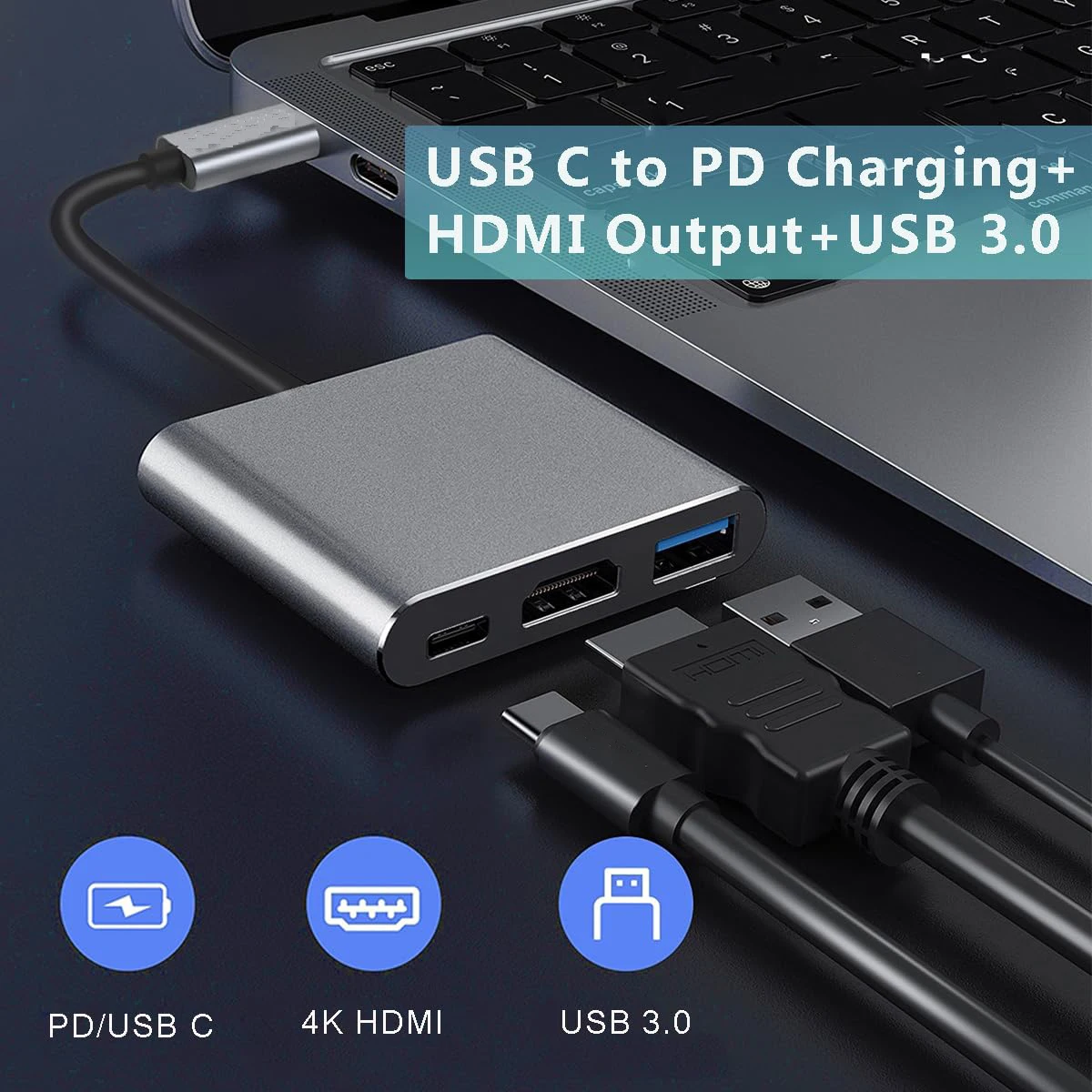 USB C HUB 3in1 Type C 3.0 to HDTV-compatible Docking Station PD Fast Charge 4K HDTV Adapter Splitter For MacBook