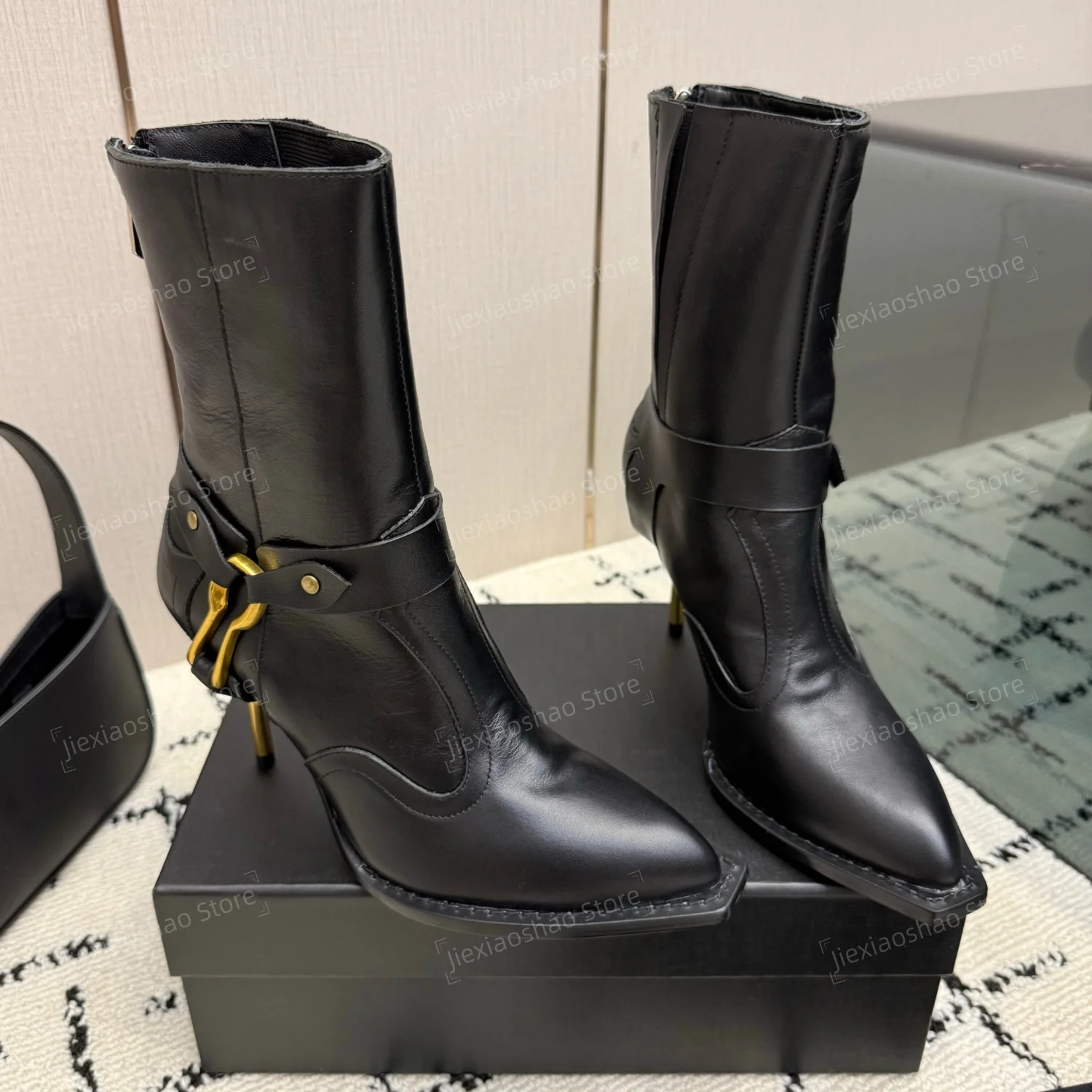 Desinger Genuine Leather Pointed-Toe High Heel Ankle Boots Woman Plus Size 42 Short Boots Stiletto Ladies Pumps Sapato Feminino