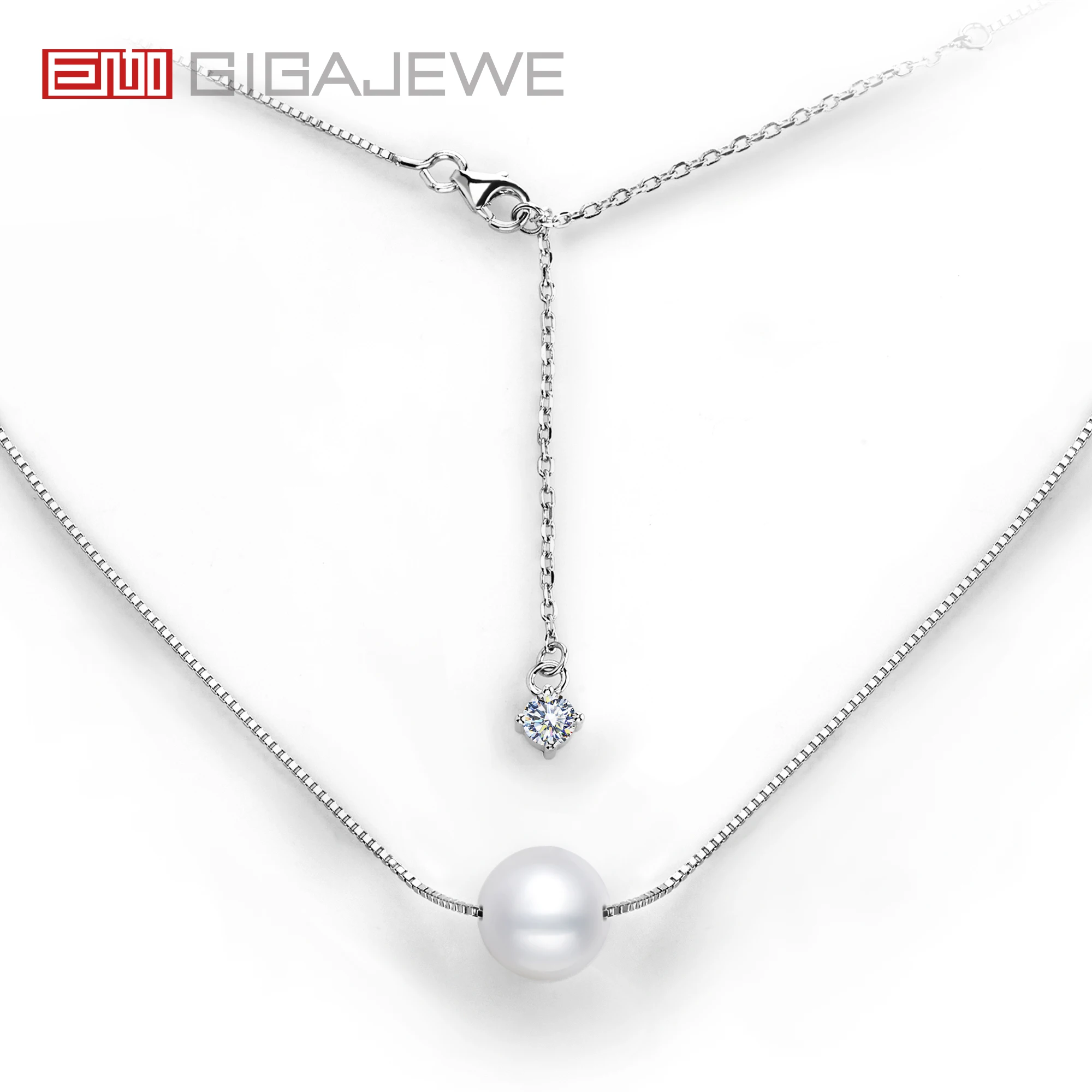 

Gigajewe Moissanite Жемчужное ожерелье круглый разрез белый D - цвет 18K платиновый серебристый подвеска S925 Жена подарок