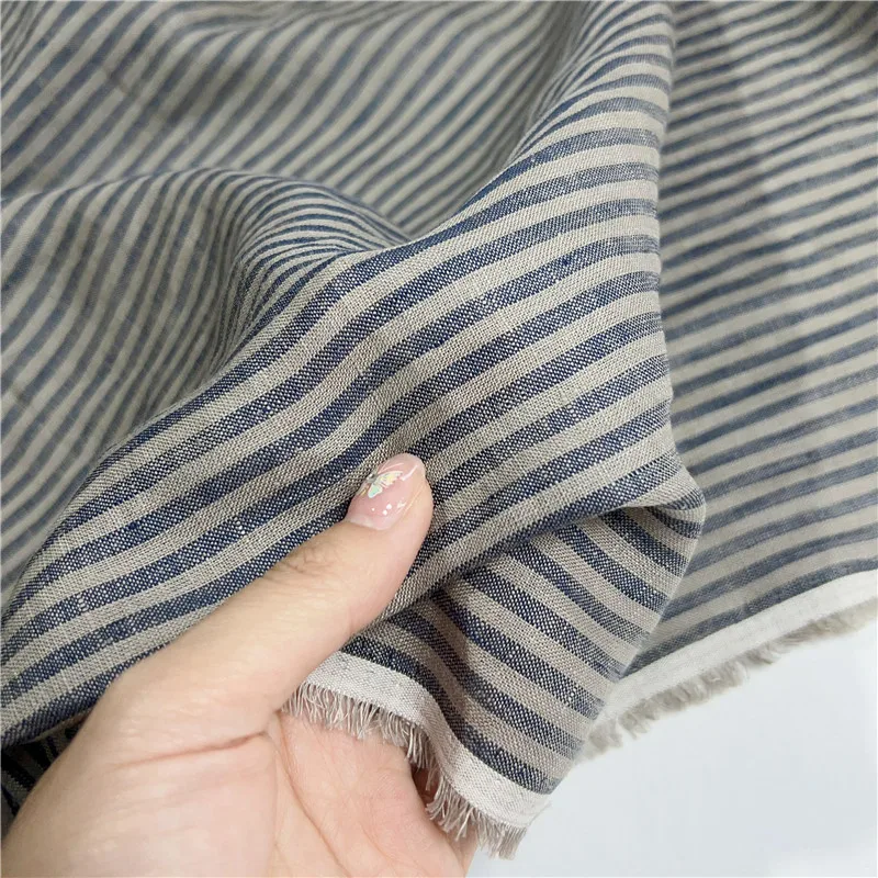 

Ткань из чистого льна в серо-зеленую полоску, мягкая и приятная для кожи ткань из хлопка и льна, летний топ, брюки, платье, ткань ручной работы