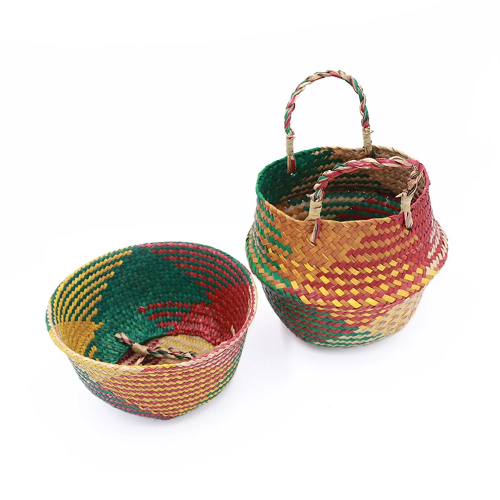 

Foldable Handheld Woven Basket Sturdy Storage Basket for Small Items Laundry Cosmetics Desktop Tabletop Organizer Decor