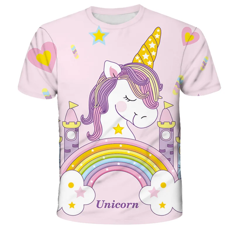 1-14 Years Kids Unicorn Girls T Shirt 2023 Summer New Cartoon Casual T-Shirts For Girls Tops Popular T Shirt Children Clothes