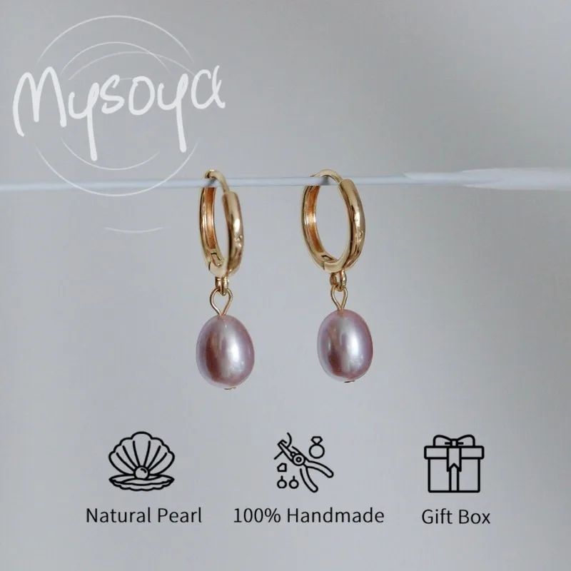 

MYSOYA Purple Rice-Shaped Freshwater Pearl Earrings 7-8mm With Gift Box For Her/Him Birthday/Wedding/Christmas/New Year Gift