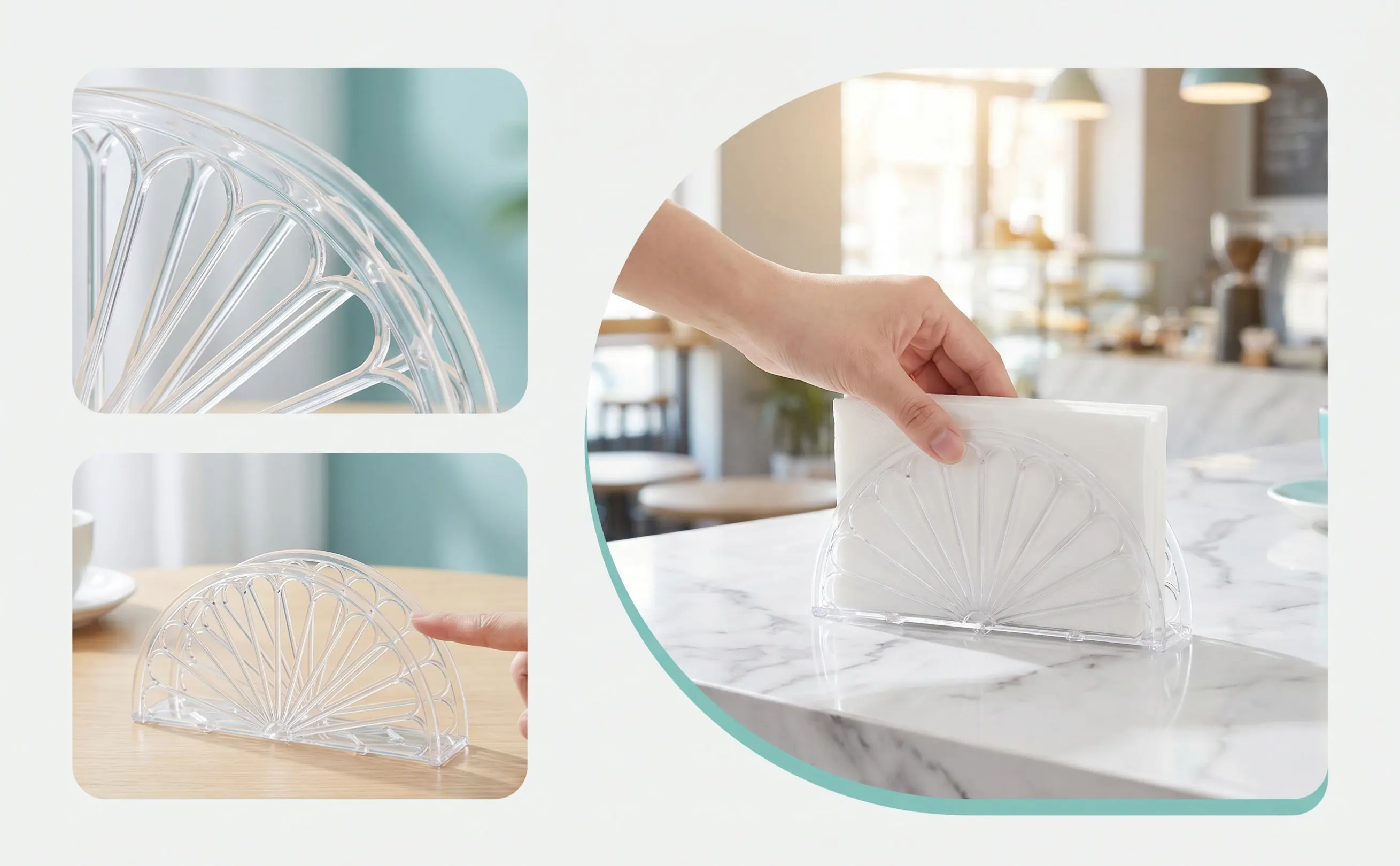 10Pcs Clear Plastic Napkin Holder Fan Designed Standing Tissue Stand for Dining Table Kitchen Bar Cafe Hotel Modern Decorative view 6