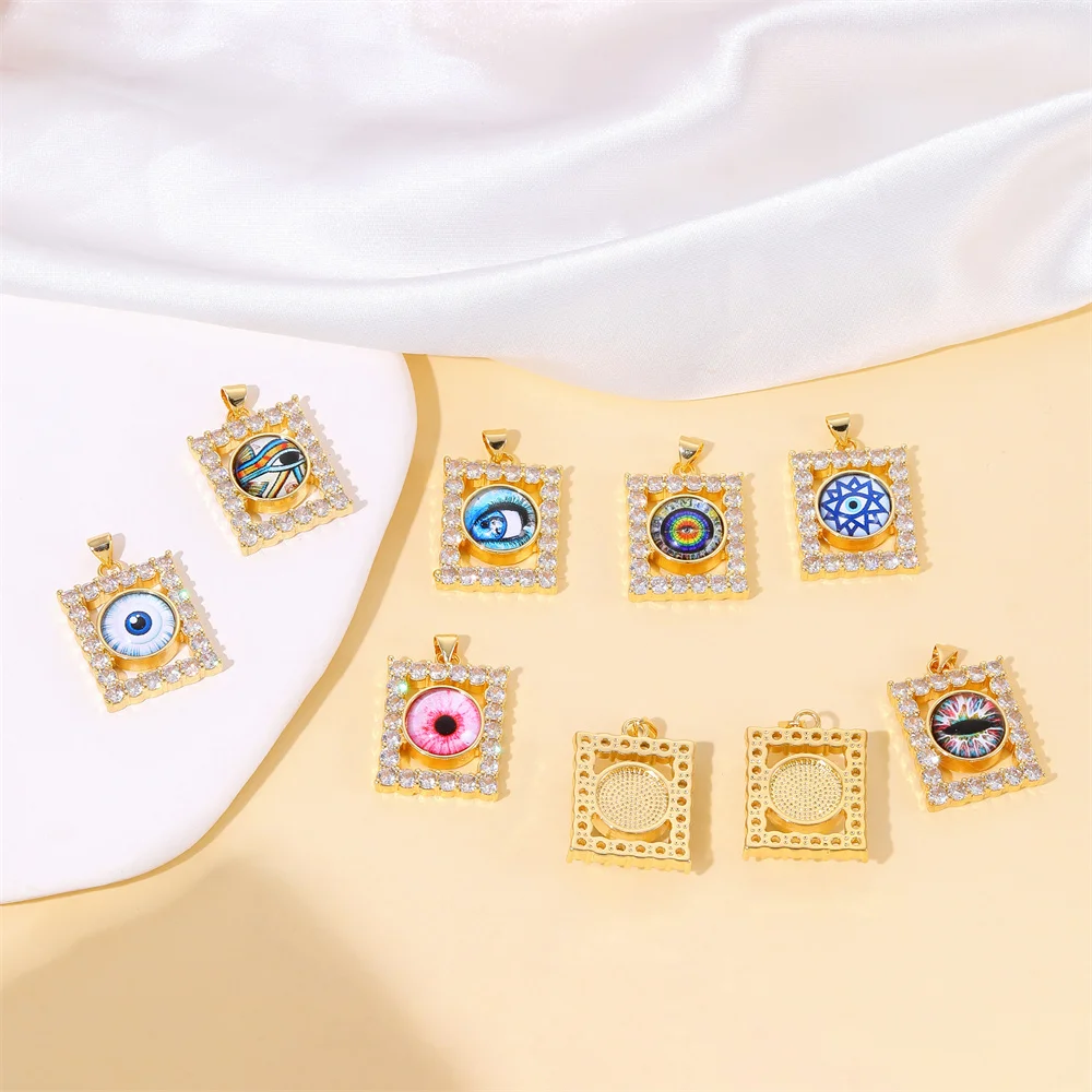 HUAMI New Square Pendants Blue Eye Turkey Greek Evil Eye Charm Designer Pendant DIY Bracelet Necklace Jewelry Making Accessories