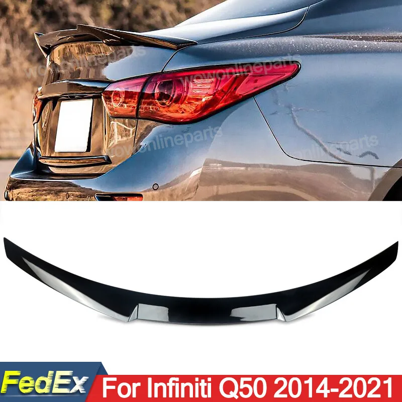 

Rear Roof Trunk Spoilers For Infiniti Q50 Sedan V6 3.0L 2014-2022 Rear Trunk Spoiler Wing M4 V Style Gloss Black Car Accessories