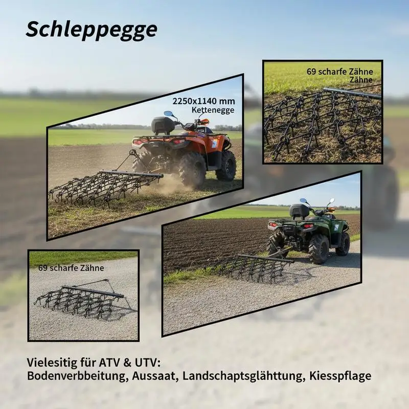Field Drag 4 x 4 ft For Soil Preparation Seeding Landscape Smoothing, Heavy Duty Steel Chain Harrow 69 Teeth ATV UTV Tractor Attachment Driveway Gravel Yard Maintenance Garden Tool - view 7