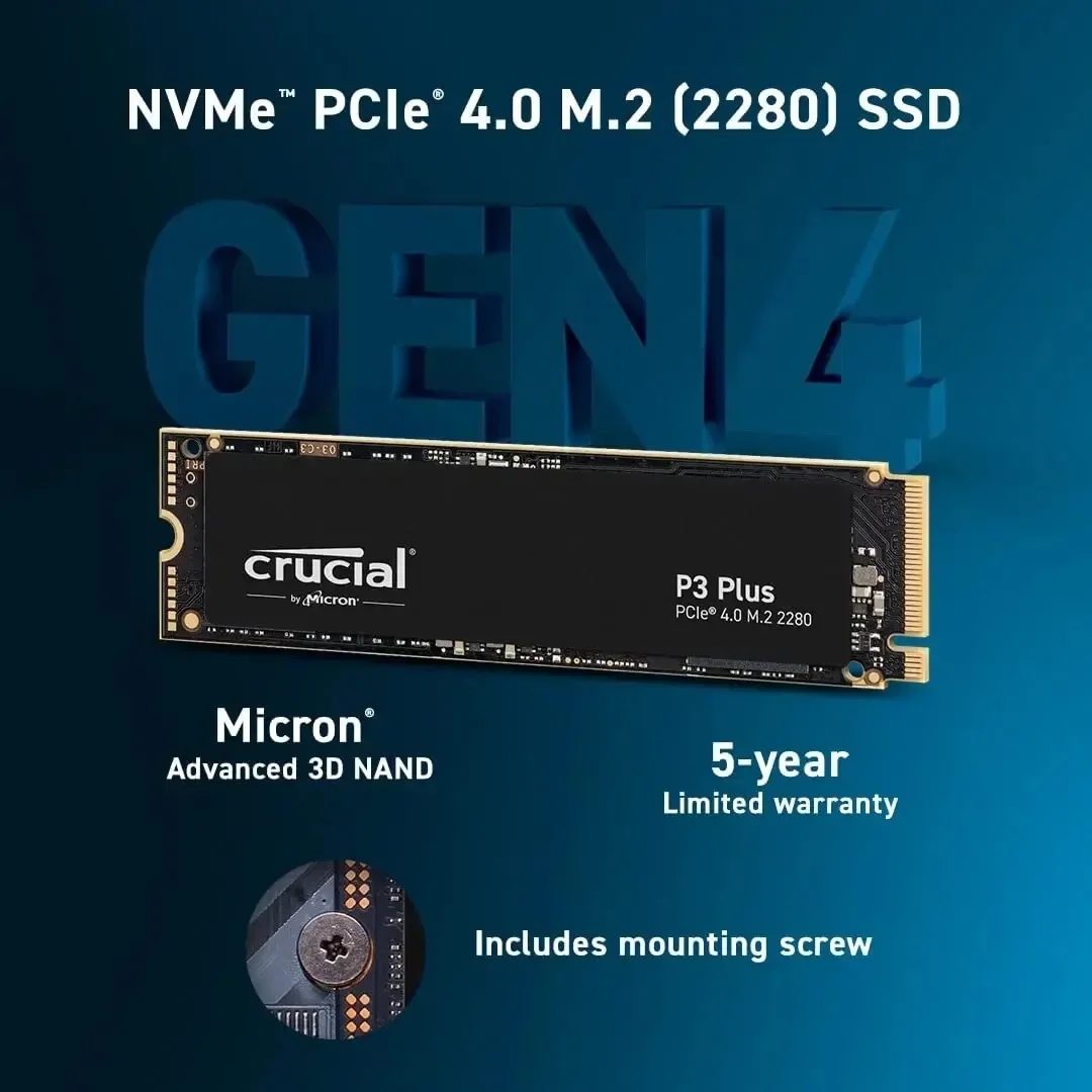 Crucial P3 Plus 1TB 2TB PCIe Gen4 3D NAND NVMe M.2 SSD, Up To 5000MB/s