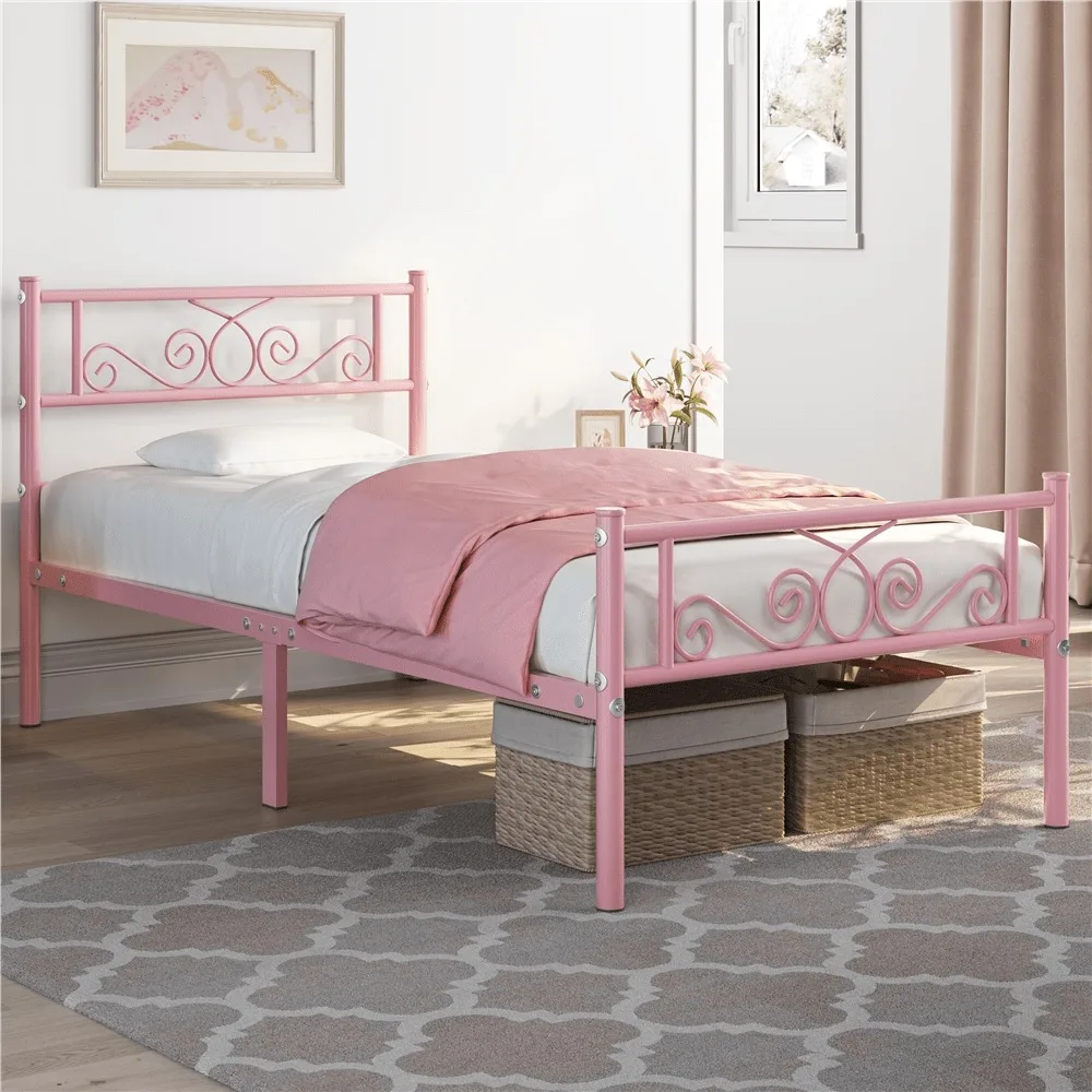 

Classic Scroll Iron Bed Frame With Headboard & Footboard, Platform Bed For Bedrooms, Dormitories, Guestrooms, Twin Size