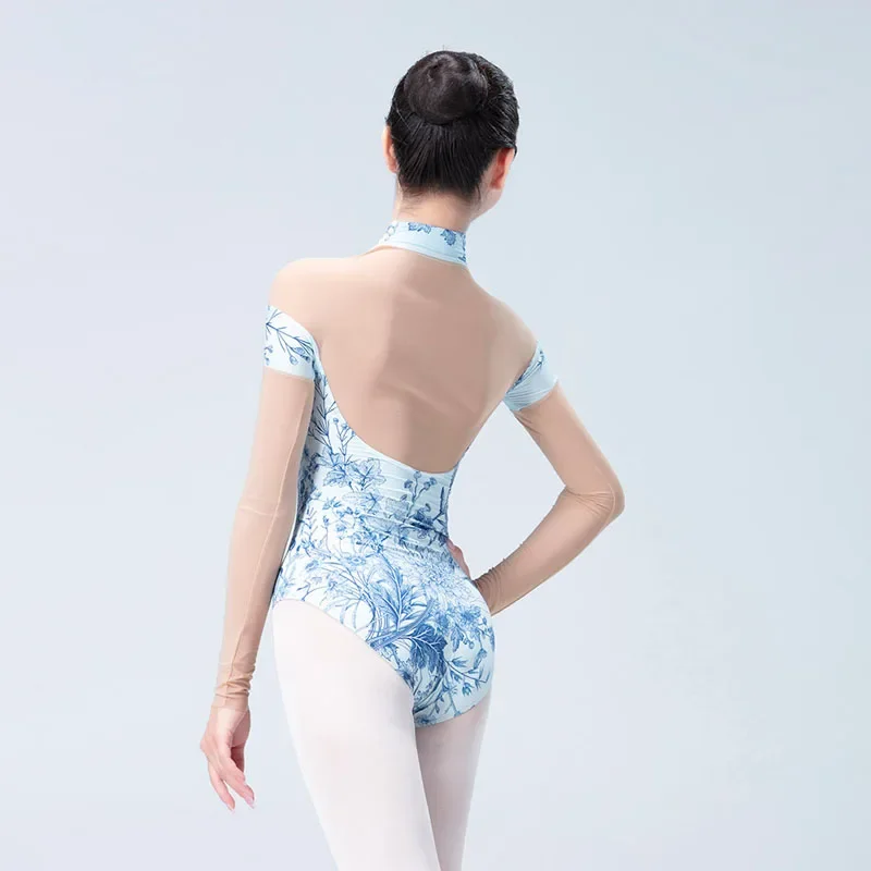 

2024 New Printing Ballet Leotard For Women Long Sleeves Dance Leotard Mesh Stand-up collar Ballet Dancewear Sexy Swimsuit