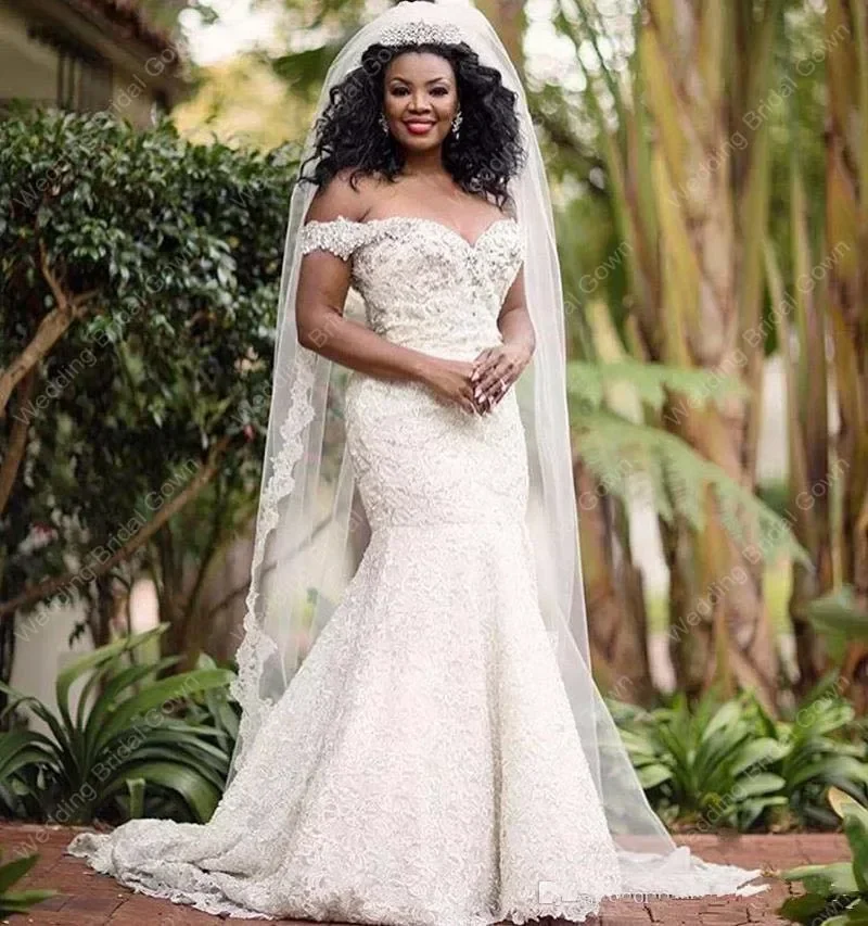 Customized South African Plus Size Mermaid Wedding Dresses Cheap Sweetheart Beaded Lace Formal African Bridal Gowns Corset Back