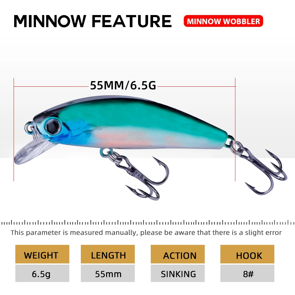 Agoie Small Sinking Minnow Lure Long Casting Fishing 55mm 6.5g Crankbait Artificial Bait Wobblers For Pike Bass Fishing Lures — zdjęcie 3