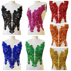 Handmade rhinestones lace applique handsewing beads sequins trimming patches for dress clothing accessories more colour