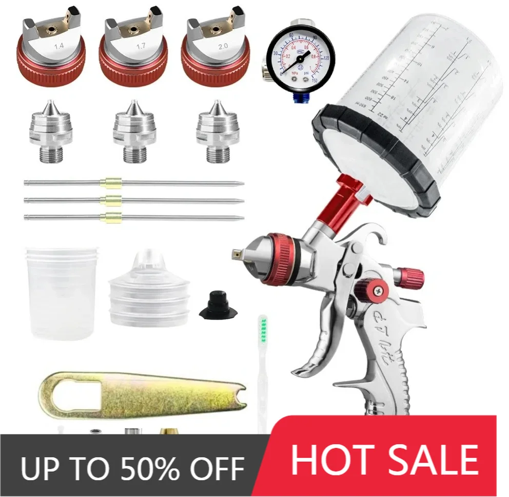 

H2008 HVLP /RP Spray Gun 1.4/1.7/2.0mm Nozzle Airbrush with 3*650ml Disposable Mixing Cup, Car Primer Painting Gun