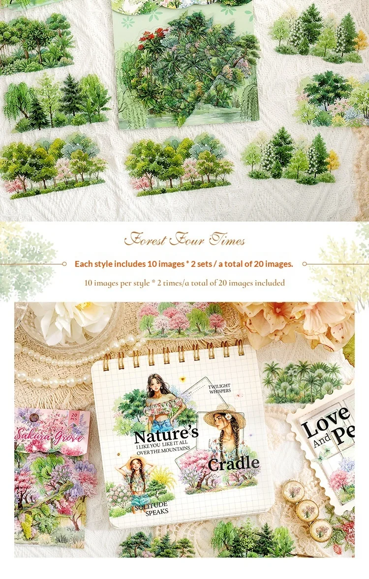 JIANWU Vintage Seasons Forest Tree Landscape Material Collage Scrapbooking PET Sticker Creative DIY Journal Stationery