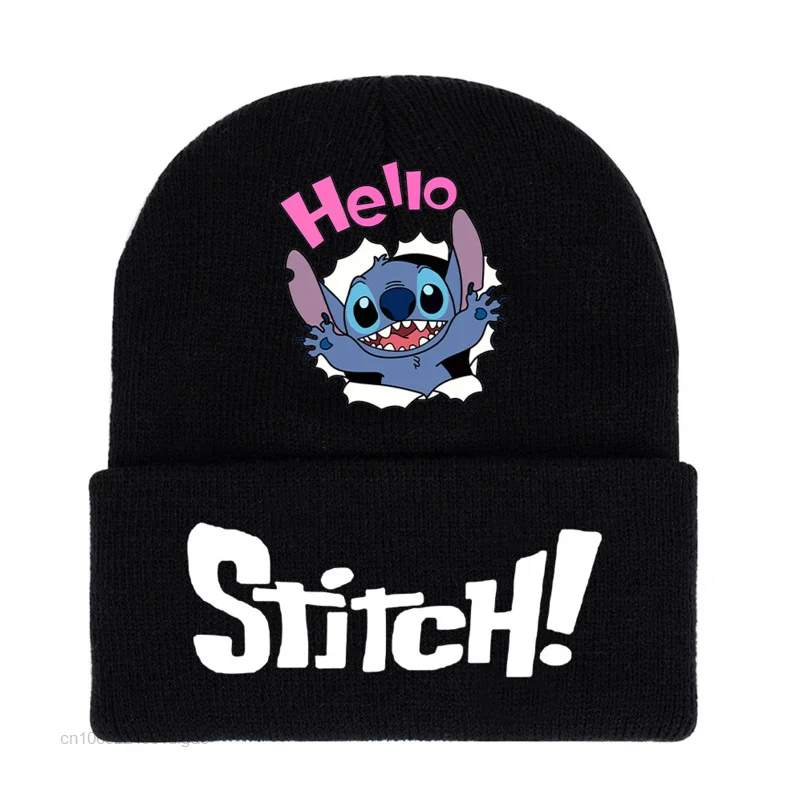 Disney Stitch Nón Len Nam Nữ In Họa Tiết Đen Nón Mùa Thu Đông Dễ Thương Mũ Thời Trang Hip Hop Đầu Bọc Y2k xu Hướng Mới Nắp