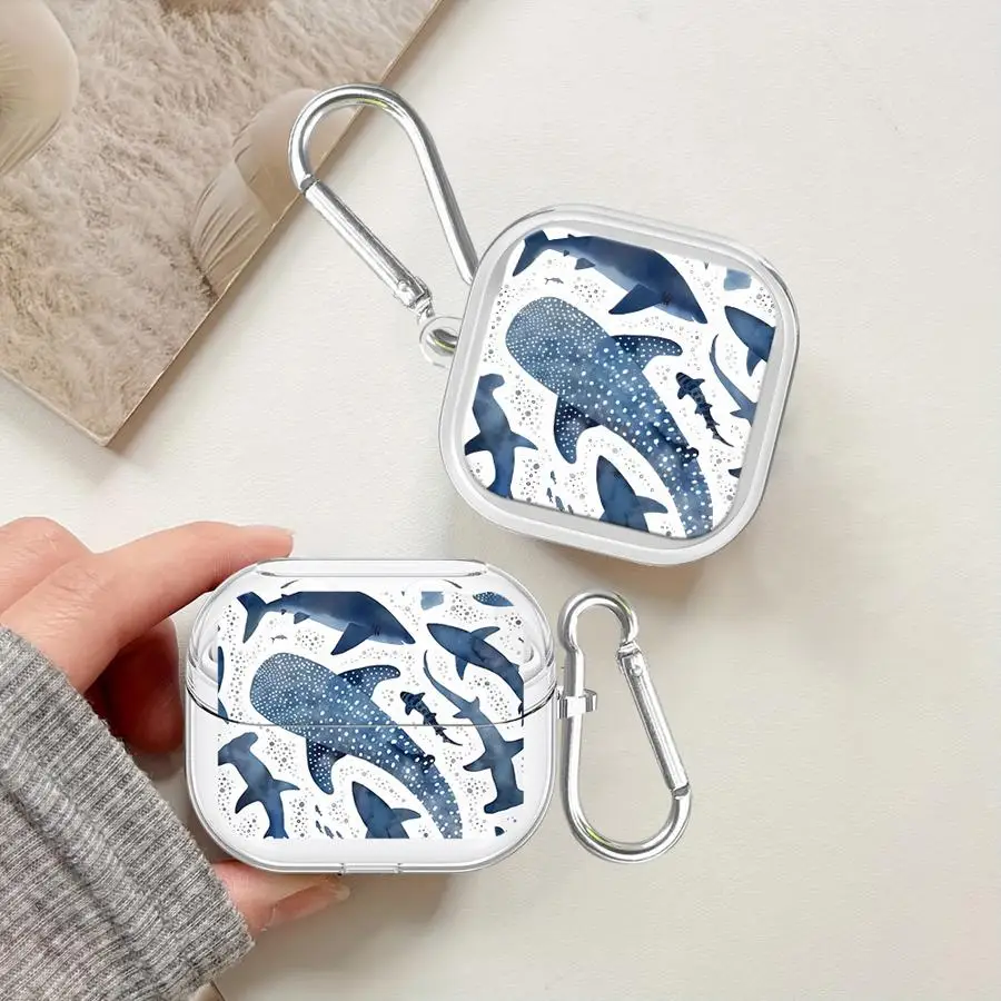 Case For Samsung Galaxy Buds 3 FE Live 2 4 Pro 4Pro 2Pro 3Pro Clear Earphone Cases Cover With Hook Whale Pattern
