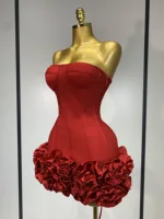 Women Sexy Strapless Backless Flower Embellished Mini Bandage Dress Bodycon Celebrity Party Cocktail Evening Party Club Dresses - Image 2