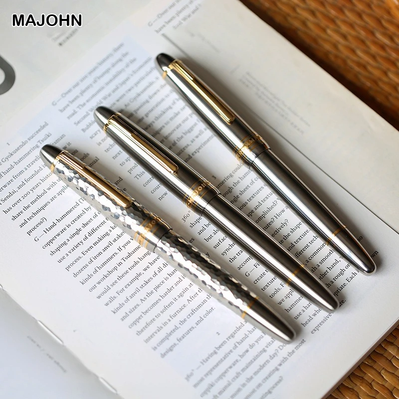 MAJOHN سبائك التيتانيوم Ti-136 المكبس قلم حبر EF/F المعادن نحى المضادة للانزلاق المطرقة نمط نسخة القلم اللوازم المدرسية