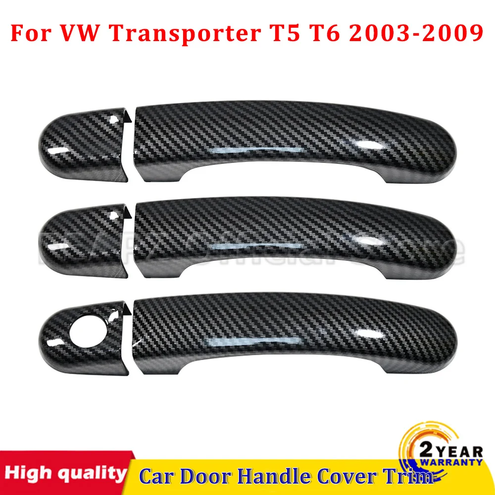 

GLoss Black Or Carbon Fiber Car Door Handle Cover Trim For Volkswagen VW T5 T6 03-09 Transporter Caravelle Caddy Van Auto Parts