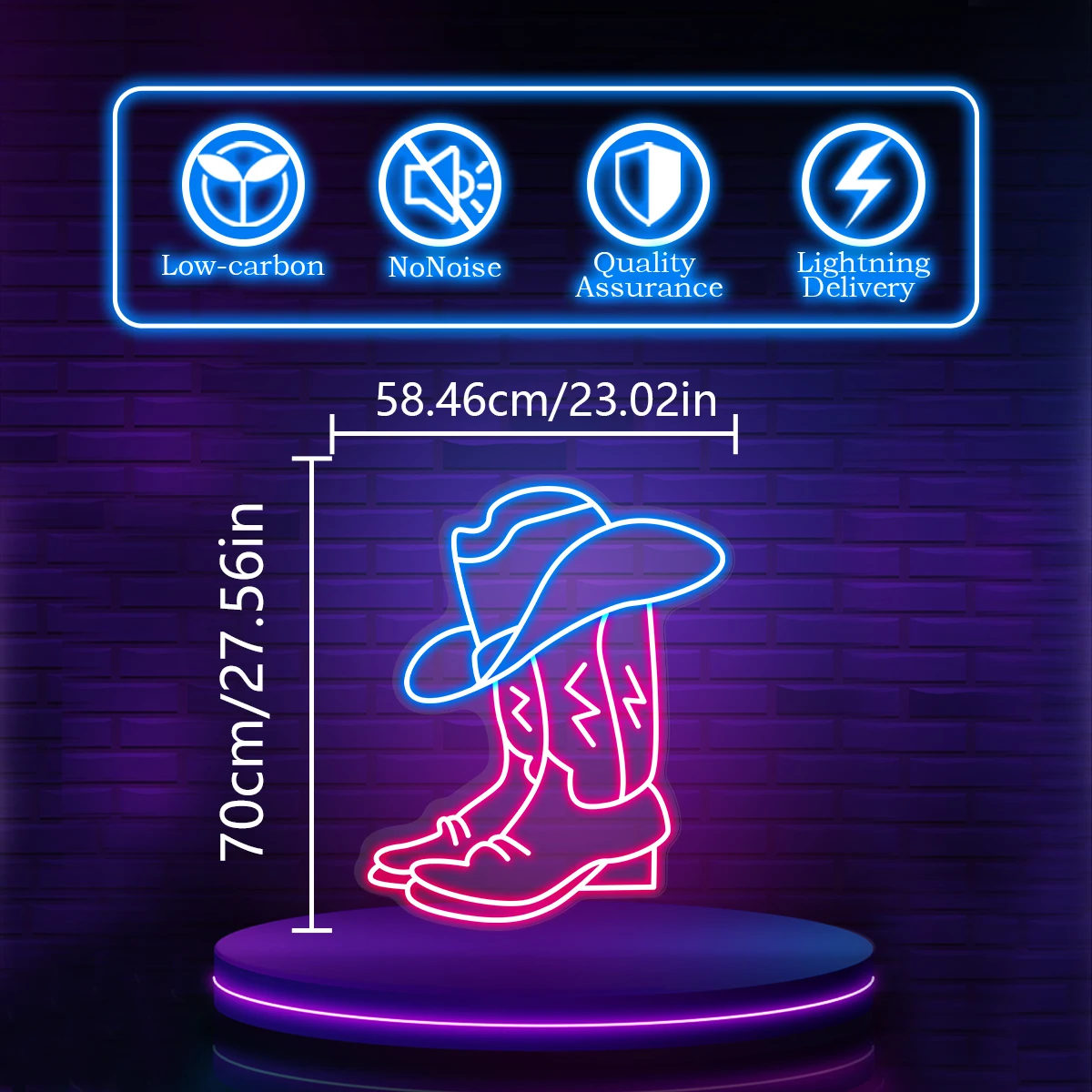 Modelado de sombrero y zapatos de vaquero aplicable a la fiesta de bar, decoración de estilo vaquero, atmósfera de iluminación de neón