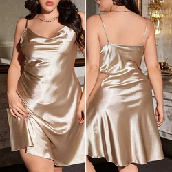 Plus Size 3XL 4XL 5XL Women's Nightgown Chemise Sleepwear Sexy Suspender Nightdress Intimate Lingerie Sexy Loose Satin Homewear