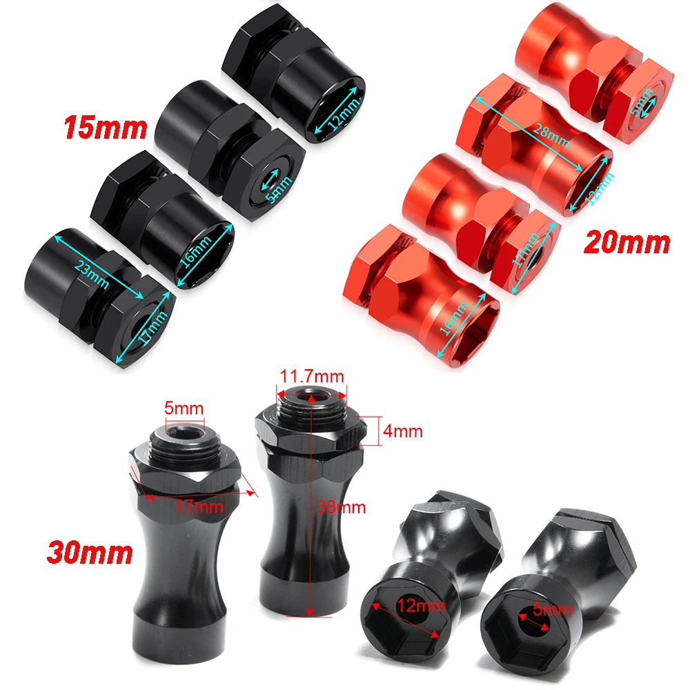 อะแดปเตอร์แปลงล้อหกเหลี่ยม AXSPEED 4 ชิ้น ขนาด 12 มม. ถึง 17 มม. พร้อมน็อตแปลงขยาย 15/20/30 มม. สำหรับรถ 1/10 ที่ได้รับการดัดแปลง รถบักกี้ รถบรรทุก ขนาด 1/8 อะไหล่รถยนต์