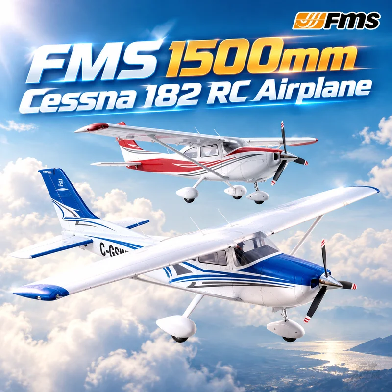 Hot FMS 1500mm Cessna 182 Simulated Remote Control Aircraft Model Fixed Wing Brushless RC With LED Navigation Lights Outdoor Toy