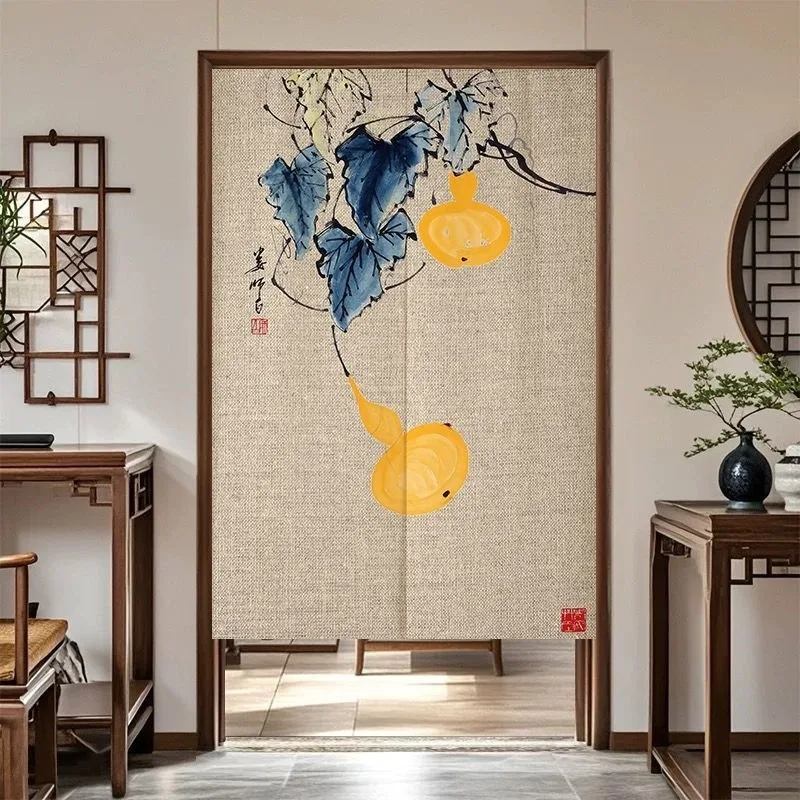 VIKAMA Chinese Ink Painting Noren Door Curtain - Linen Style Noren Curtain for Home Kitchen Bedroom Zen Partition Decor