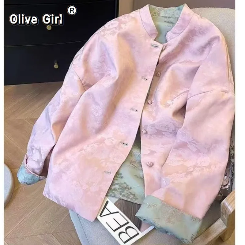 Olivegirl Embroidery Jacket Traditional Chinese Clothing Cheongsams Two-way Wear Women\'s Tang Style Brocade Buckle Top