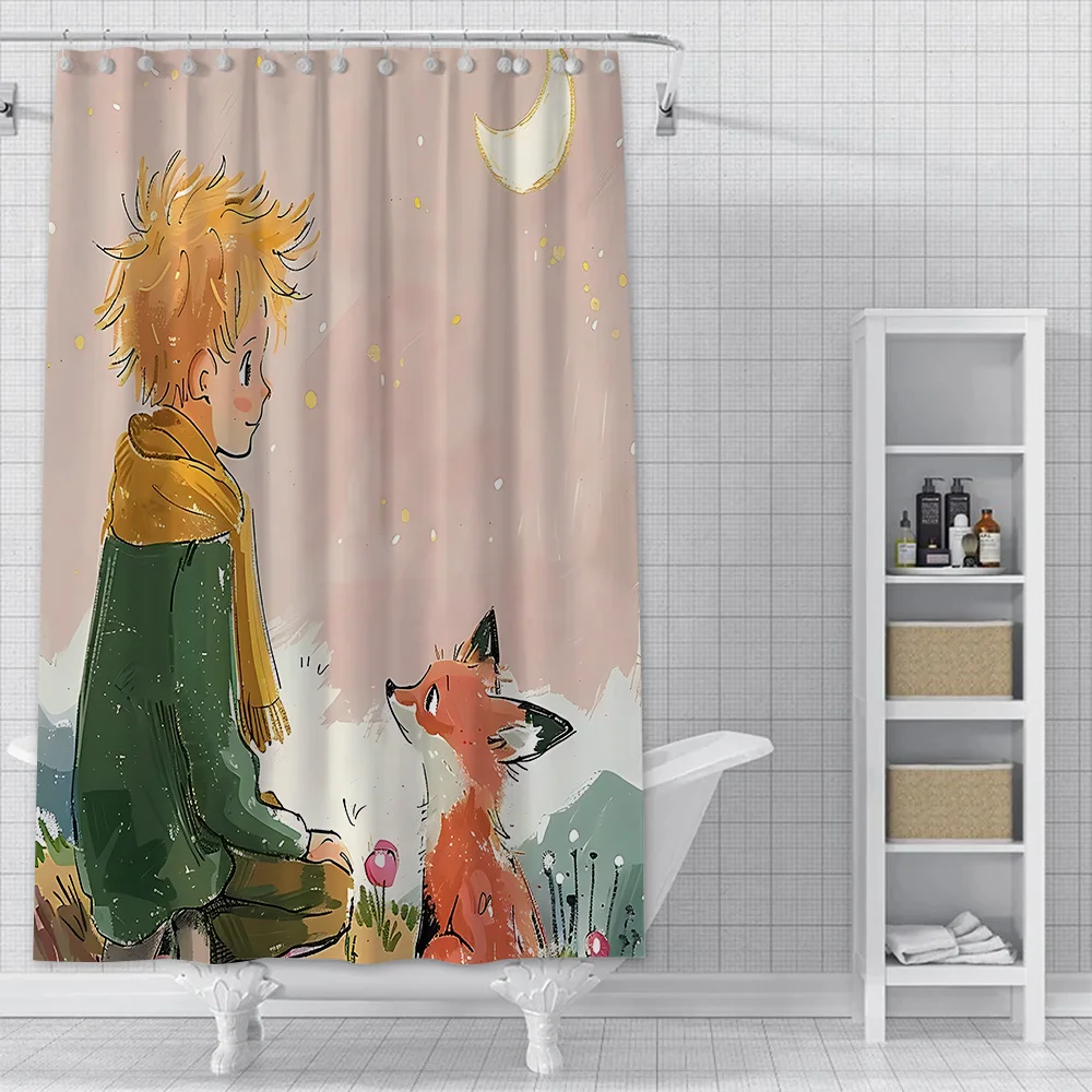 The L-Little P-Prince Cartoon Shower Curtain Waterproof Polyester Fabric Paint Colorful Bath Curtains Curtain With Hook