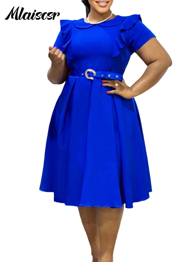 Mlaiscsr élégant bureau une ligne mi robe femmes volants manches courtes ceintures mode soirée anniversaire mariage invité robes 2025