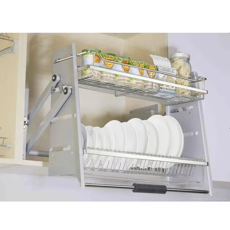 Top Kitchen Hanger  Basket Wall Cabinet Stainless Steel Pull Down Cabinet