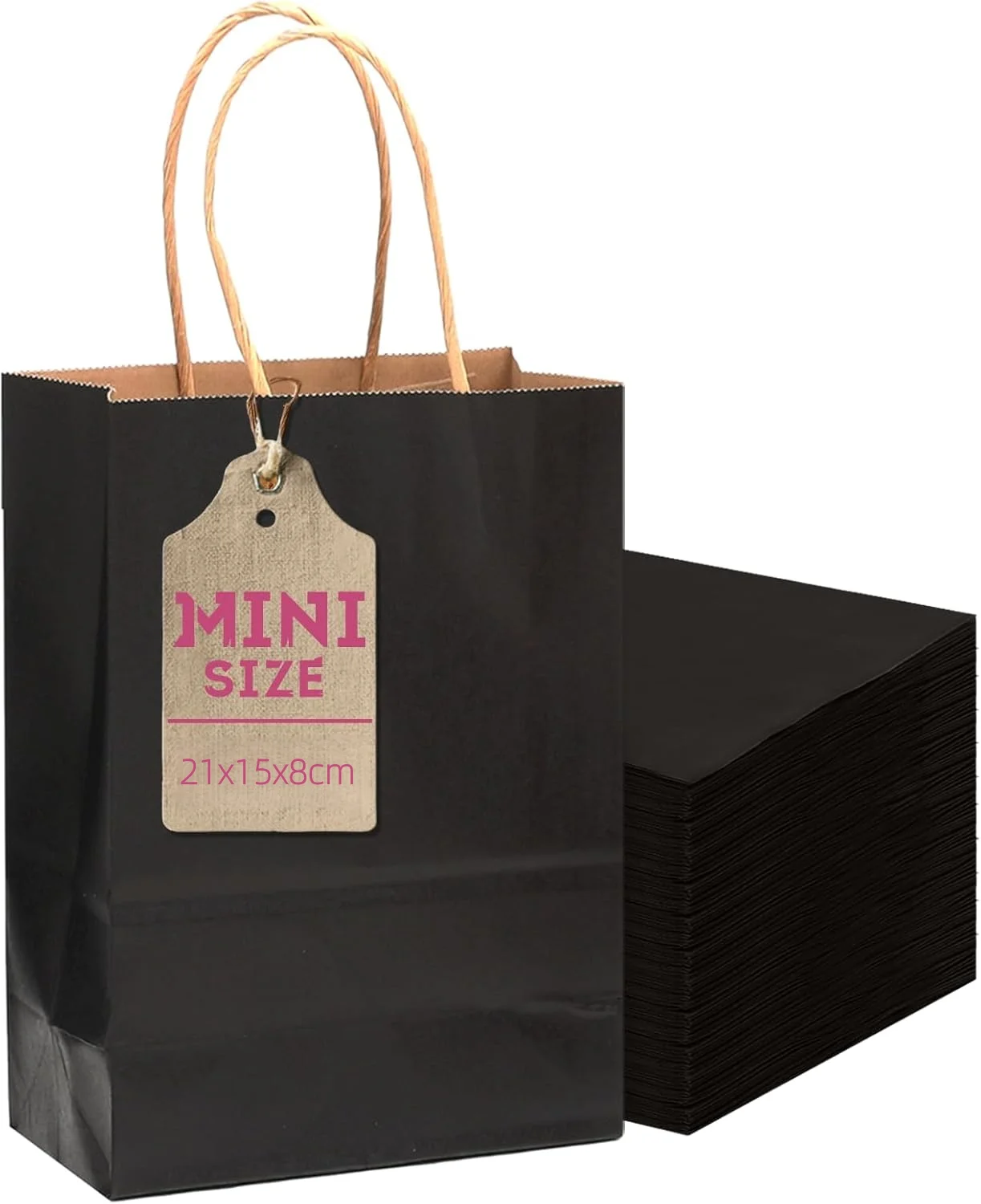 20/50 bolsas de papel negras con asas - 21x15x8cm bolsas de regalo pequeñas a granel - Compras Cumpleaños Boda Fiesta de negocios