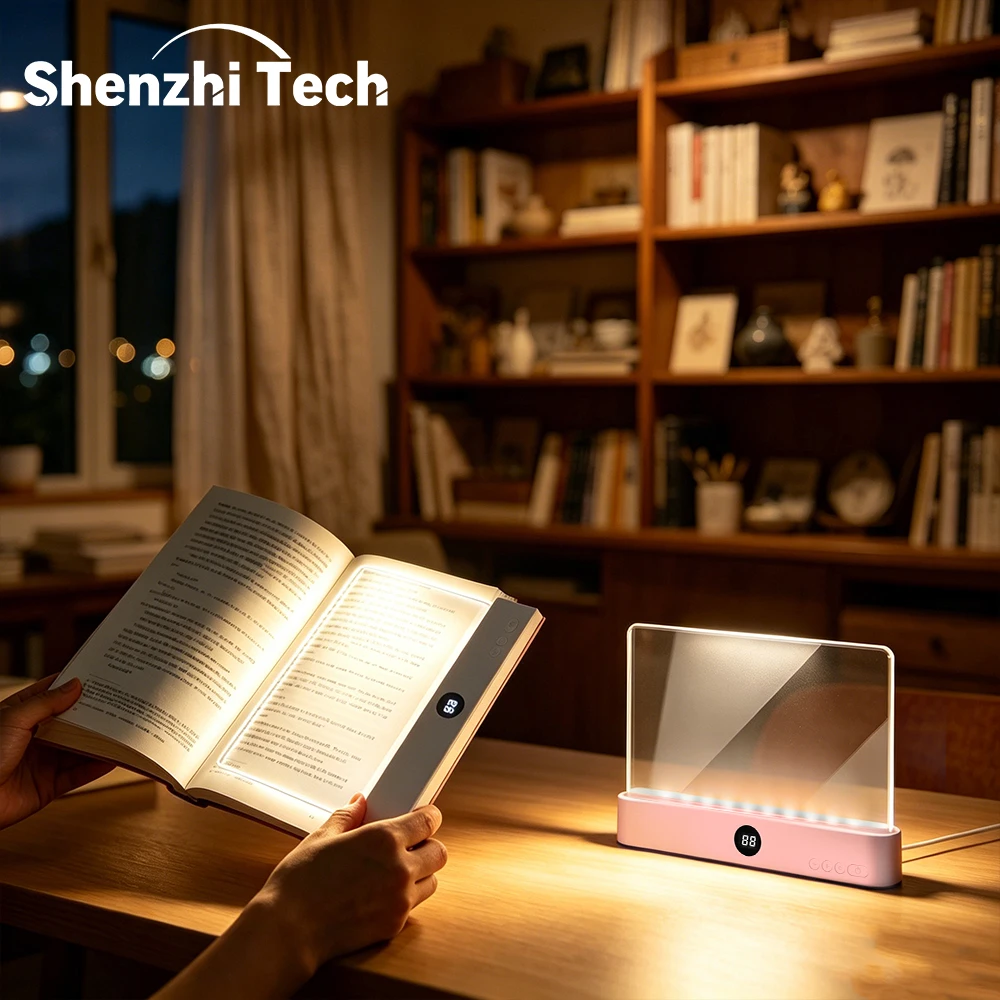 Book Reading Light for Bed 2‑in‑1 Acrylic Page Illuminator Bedside Ambient Lamp Adjustable Brightness Color Perfect Gift